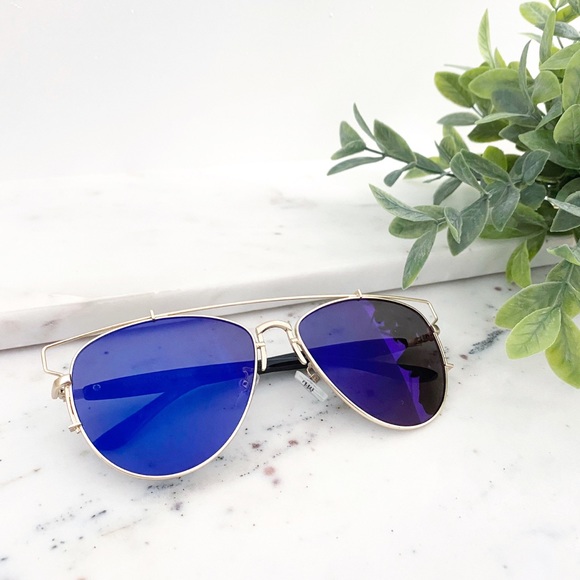 "Amira" Sunglasses || Indigo & Gold Mirror Aviator - Picture 1 of 9